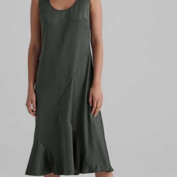 Club Monaco black green olive seamed bias dress robe new Tank Shiny 4 S $249